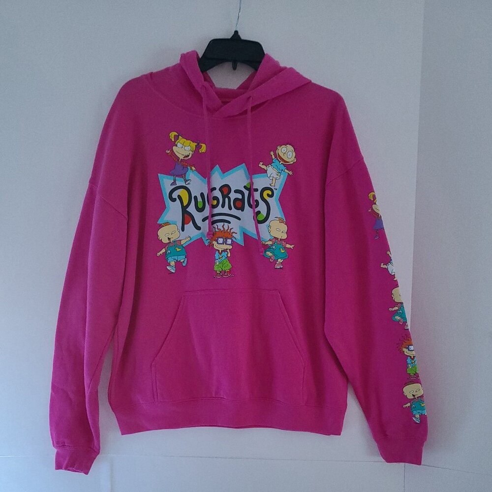 NICKELODEON RUGRATS PINK HOODIE-90'S STYLE SWEATSHIRT-LONG SLEEVE-SIZE XL